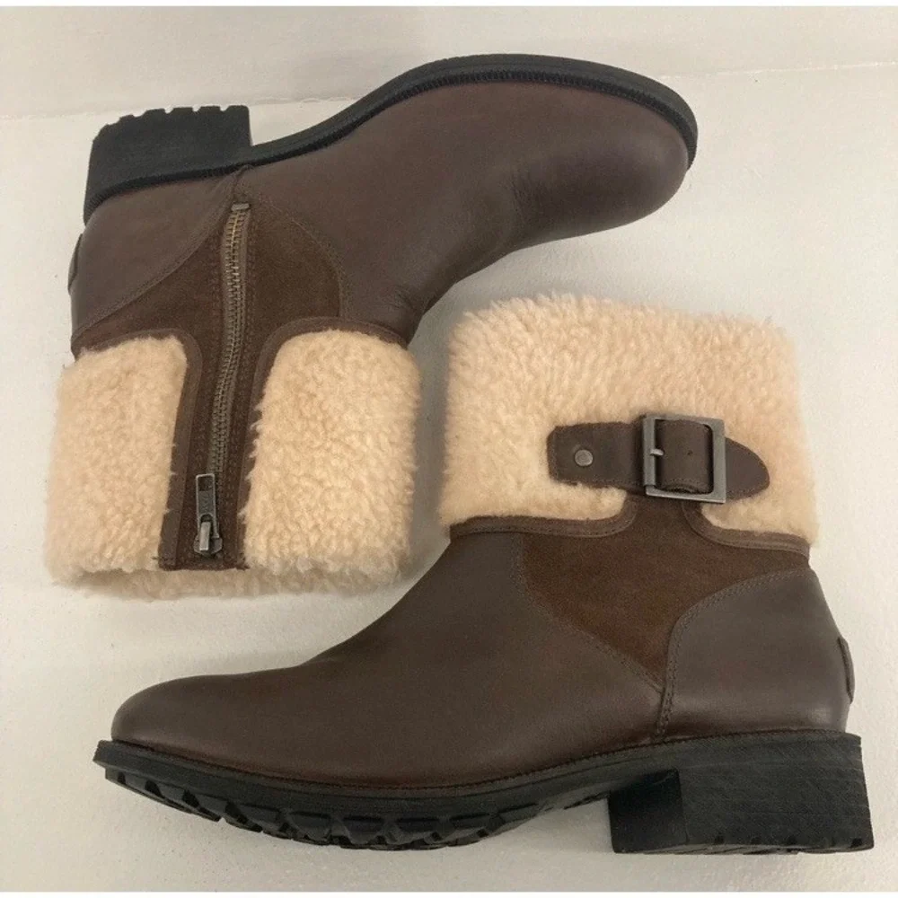 UGG‎ Dark Chocolate Brown Elings Boots Sz 8.5 Cabincore Shearling Woodsy Winter